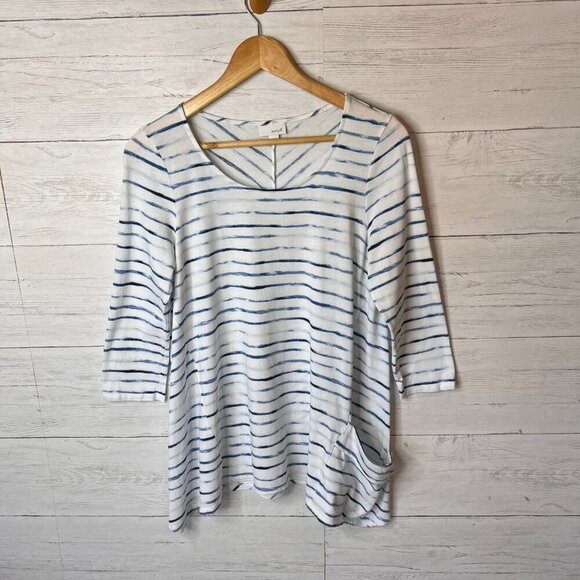 Pure Jill Tunic Womens Size Small Blue & White Striped Front Side Pocket Top - Picture 3 of 16